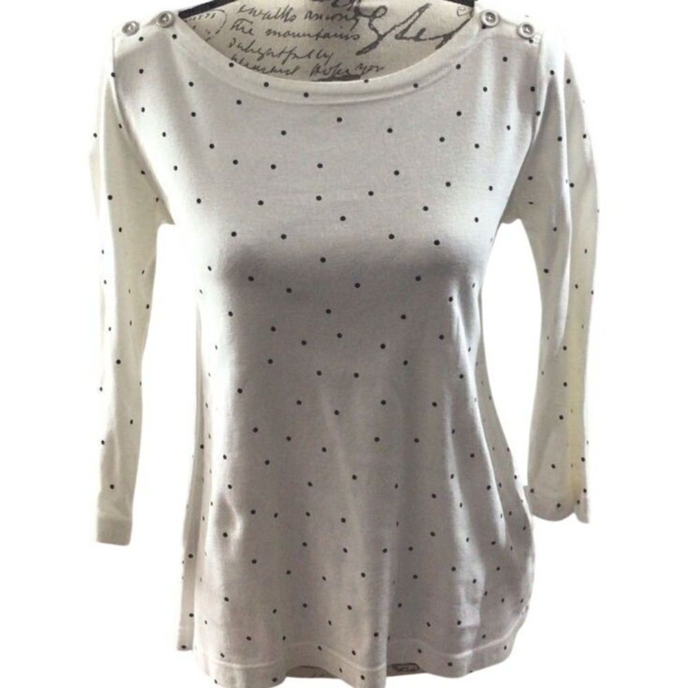 SALE Woman's Croft & Barrow 3/4 Sleeve Black Polka Dot Cotton Blouse Medium